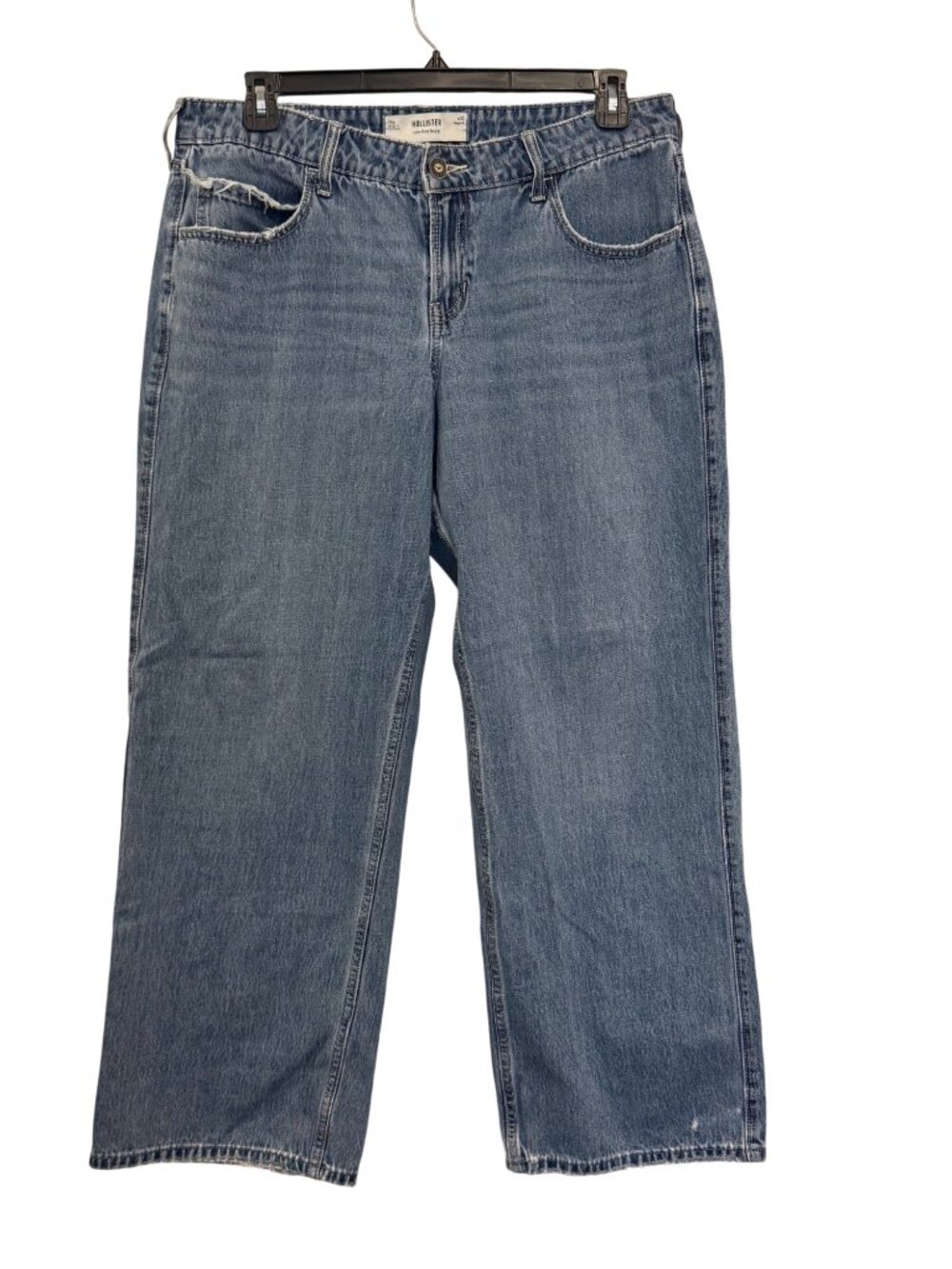 Hollister Low-Rise Baggy Jeans W32 Regular Medium Wash Distressed Hem